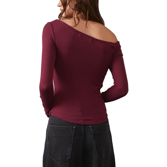 Free People We The Free Addie Layering Lomg Sleeve Ribbed Shirt Top XL in Wine - Picture 5 of 11